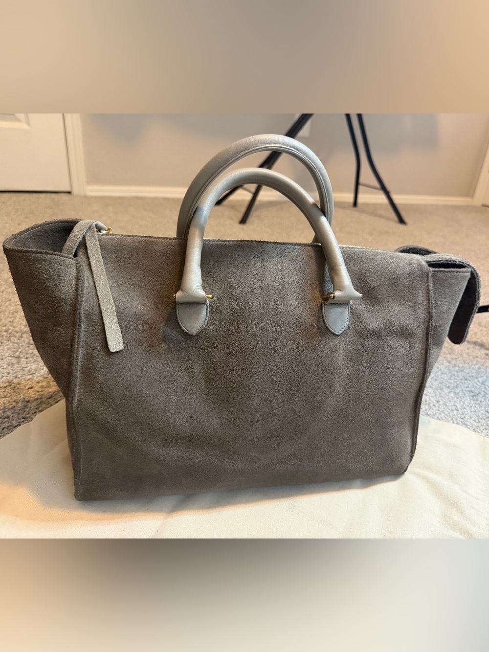Clare V. Structured Gray Suede Top-Handle Satchel - Picture 5 of 16